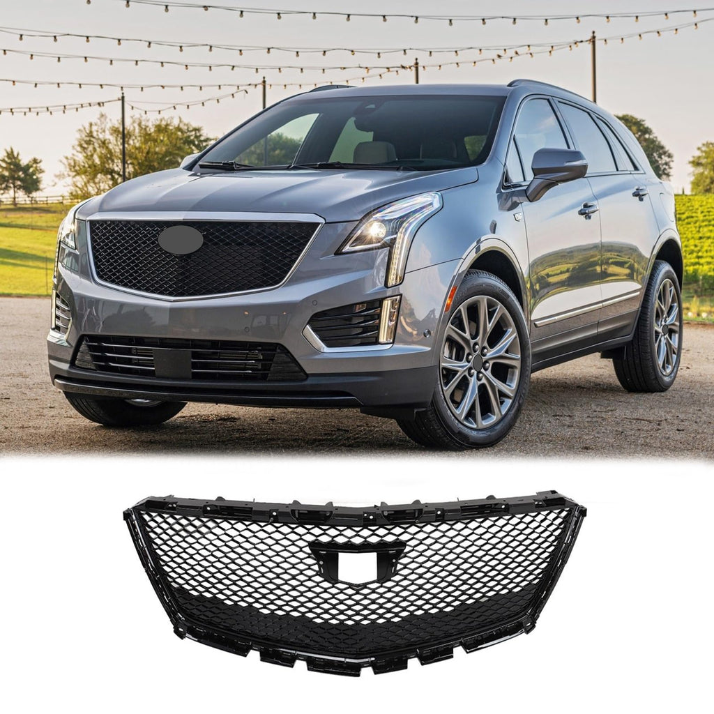 BUFEETERS   Front Bumper Upper Grille Fit For 2016 2017 2018 2019 2020 2021 Cadillac XT5,Mesh Style,Gloss Black