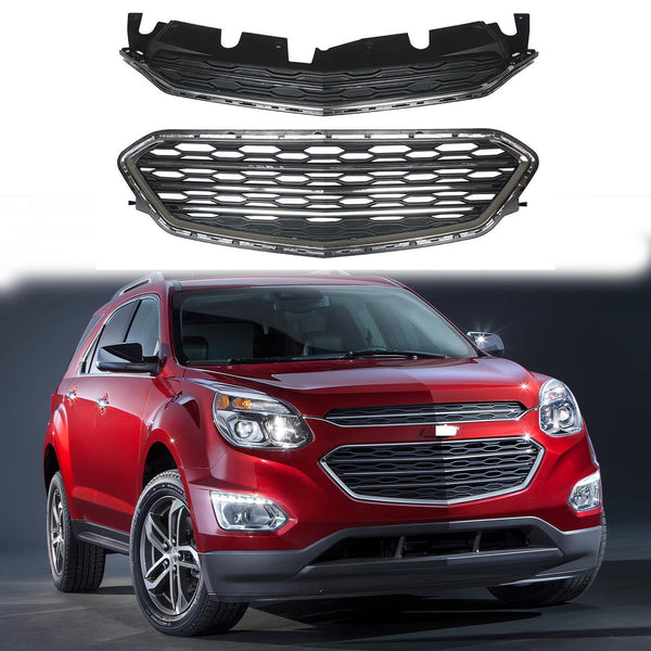 BUFEETERS Front Bumper Upper & Lower Grille Set Fit For 2016 2017 Chevrolet Equinox,Chrome&Black