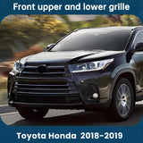 For 2018-2019 Toyota Highlander Front Upper and Lower Grille Gloss Black Grill
