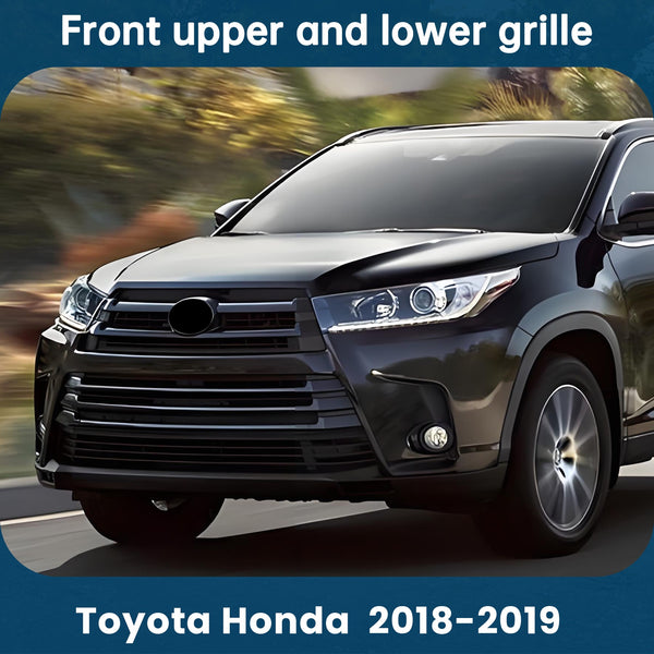 For 2018-2019 Toyota Highlander Front Upper and Lower Grille Gloss Black Grill