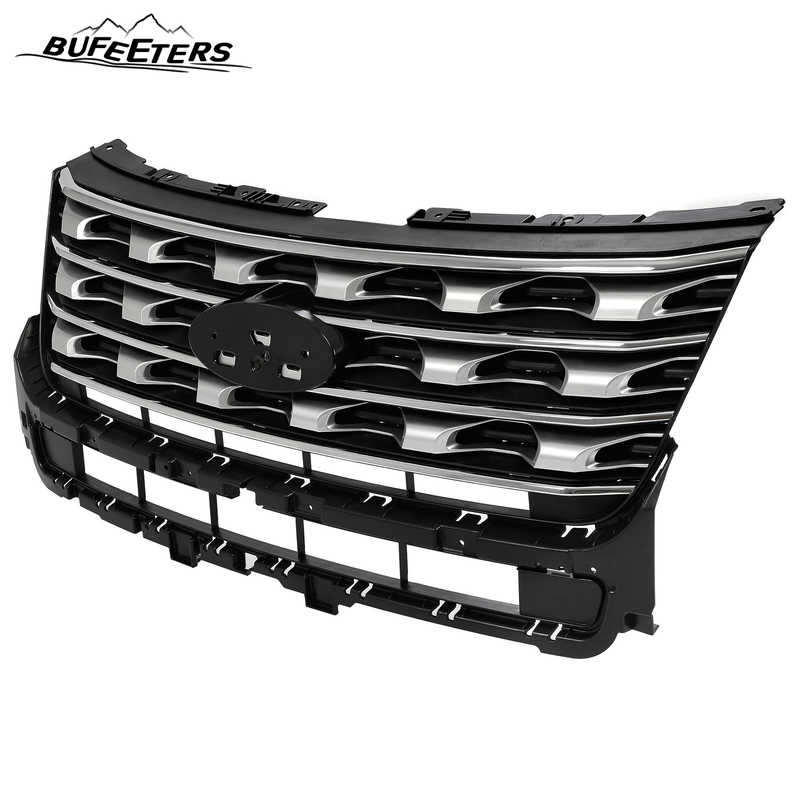 BUFEETERS Front Bumper Upper Grille Fit For 2016 2017 Ford Explorer,Factory Style,Silver Coated Black