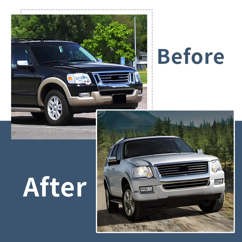 Chrome Front Grille Compatible with Ford Explorer 2006 2007 2008 2009 2010 Models, No Emblem