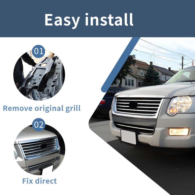 Chrome Front Grille Compatible with Ford Explorer 2006 2007 2008 2009 2010 Models, No Emblem