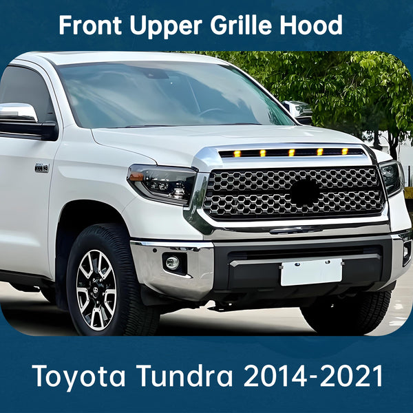 Front Upper Hood Bulge Molding Grille Trim For Toyota Tundra 2014-2021 W/Light