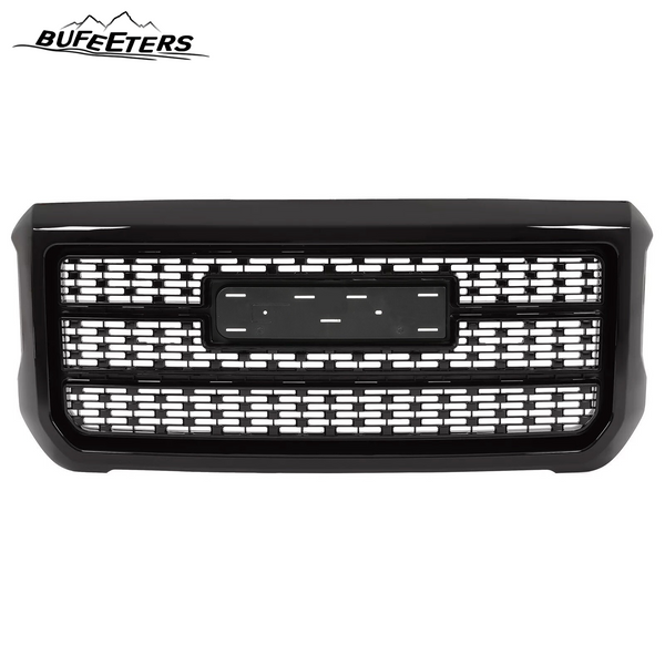 BUFEETERS Front Bumper Upper Grille W/ Snap Fit For 2015 2016 2017 2018 2019 GMC Sierra 2500HD 3500HD Denali,Mesh Style,Gloss Black