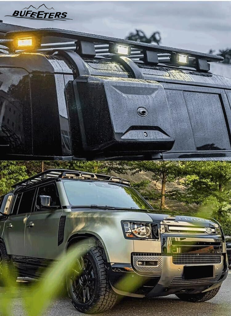 BUFEETERS  Exterior Side Mounted Gear Box Carrier Fit For 2020 2021 2022 2023 2024 2025 Land Rover Defender 90 110 130,Gloss Black