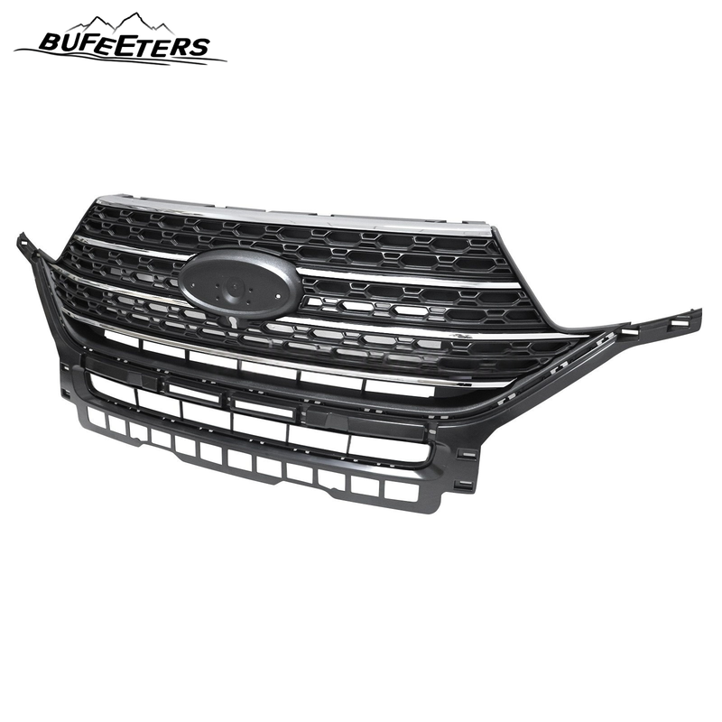 BUFEETERS  Front Bumper Upper Grille Assembly Fit For 2020 2021 2022 2023 Ford Explorer XLT,Honeycomb Style,Chrome&Gloss Black