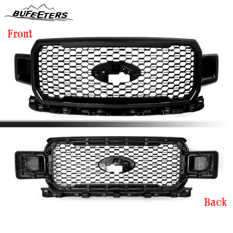 BUFEETERS  Front Upper Grille Grill Assembly Fit For 2018 2019 2020 Ford F-150,Honeycomb Style,Gloss Black
