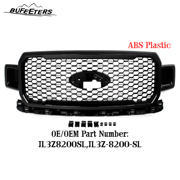 BUFEETERS  Front Upper Grille Grill Assembly Fit For 2018 2019 2020 Ford F-150,Honeycomb Style,Gloss Black