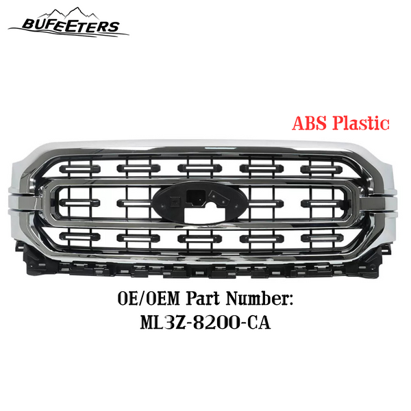 BUFEETERS Front Bumper Upper Grille Fit For 2021 2022 Ford F150 XLT,Horizontal Billet Style,Chrome&Black