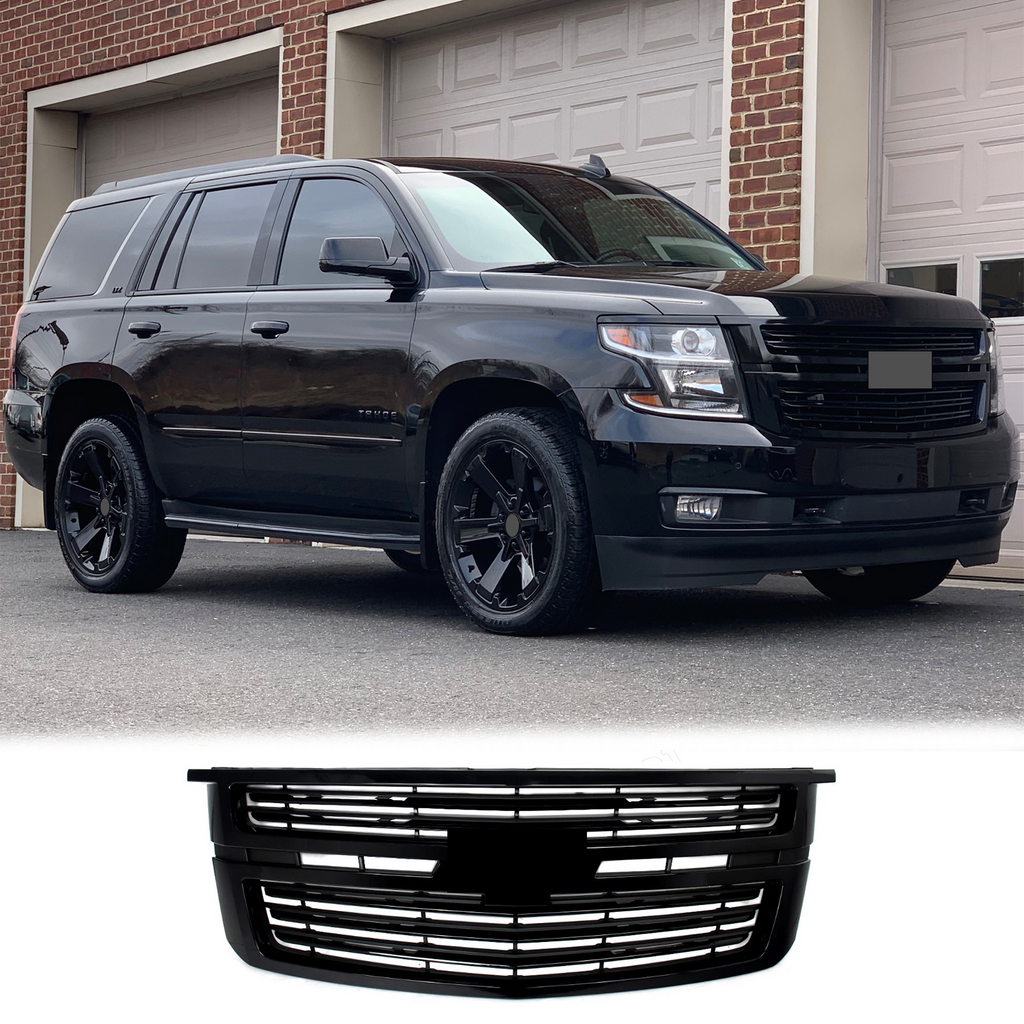 BUFEETERS Front Bumper Upper Grille Fit For 2015 2016 2017 2018 2019 2020 Chevrolet Tahoe,LTZ Style,Gloss Black