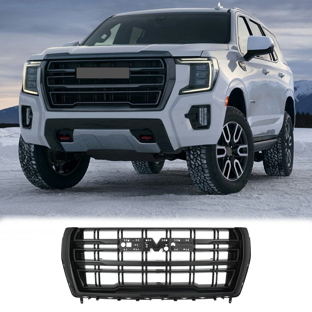 BUFEETERS Front Bumper Upper Grille  Fit For 2021 2022 2023 GMC Yukon SLT XL,Mesh Style,Gloss Black
