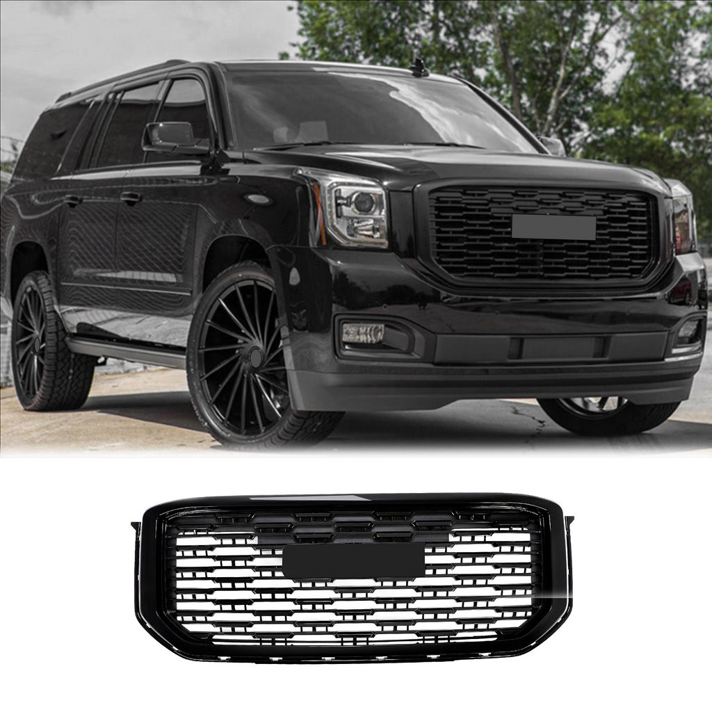 BUFEETERS   Front Bumper Upper Grille Fit For 2015 2016 2017 2018 2019 2020 GMC Yukon/Yukon XL,Denali Style,Gloss Black