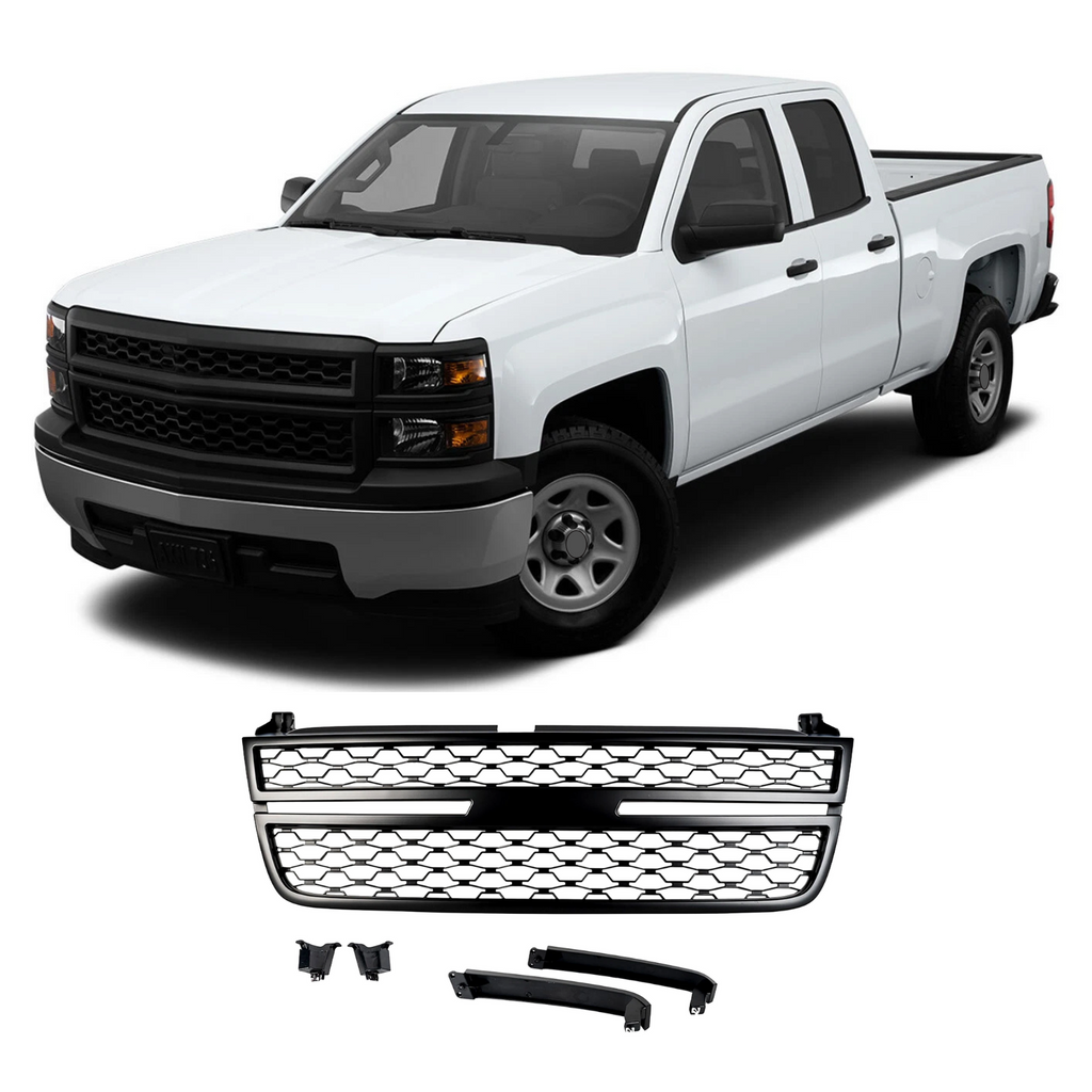 BUFEETERS Front Buper Upper Grille  Fit For 2005 2006 2007 Chevy Silverado 1500 2500HD 3500,Honeycomb Style,Matte Black