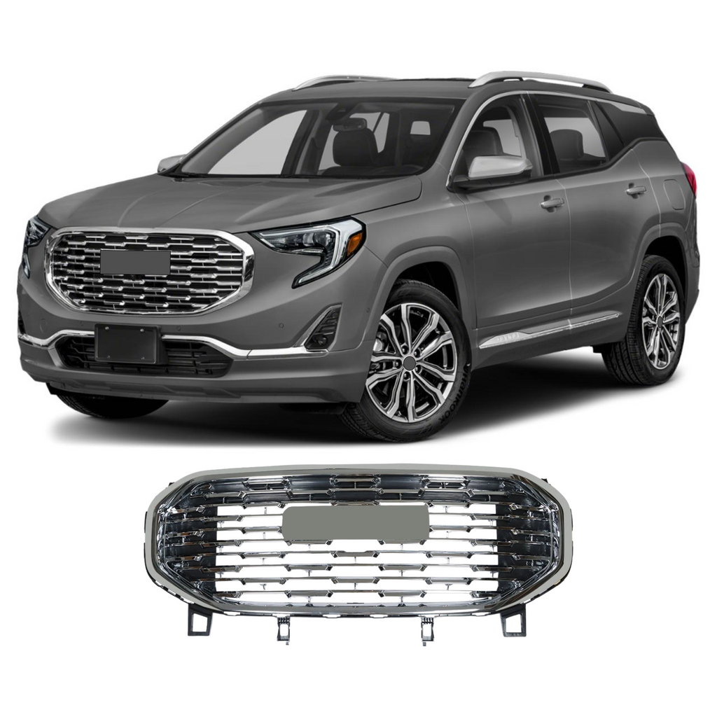 BUFEETERS  Front Bumper Upper Chrome Grille Assembly Fit For 2018 2019 2020 2021 GMC Terrain,Denali Style,Chrome&Black