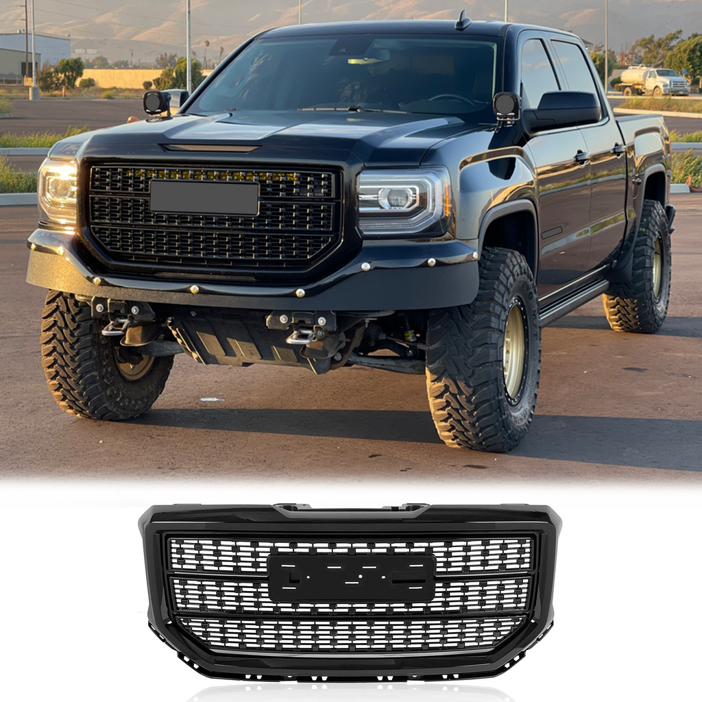 BUFEETERS Front Bumper Upper Grille Fit For 2016 2017 2018 GMC Sierra 1500,Denali Style,Gloss Black