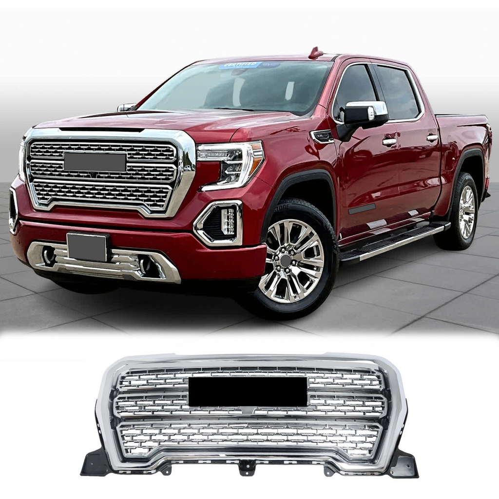 BUFEETERS Front Bumper Upper Grille Fit For 2019 2020 2021 GMC Sierra 1500 Denali,Factory Style,Chrome&Silver
