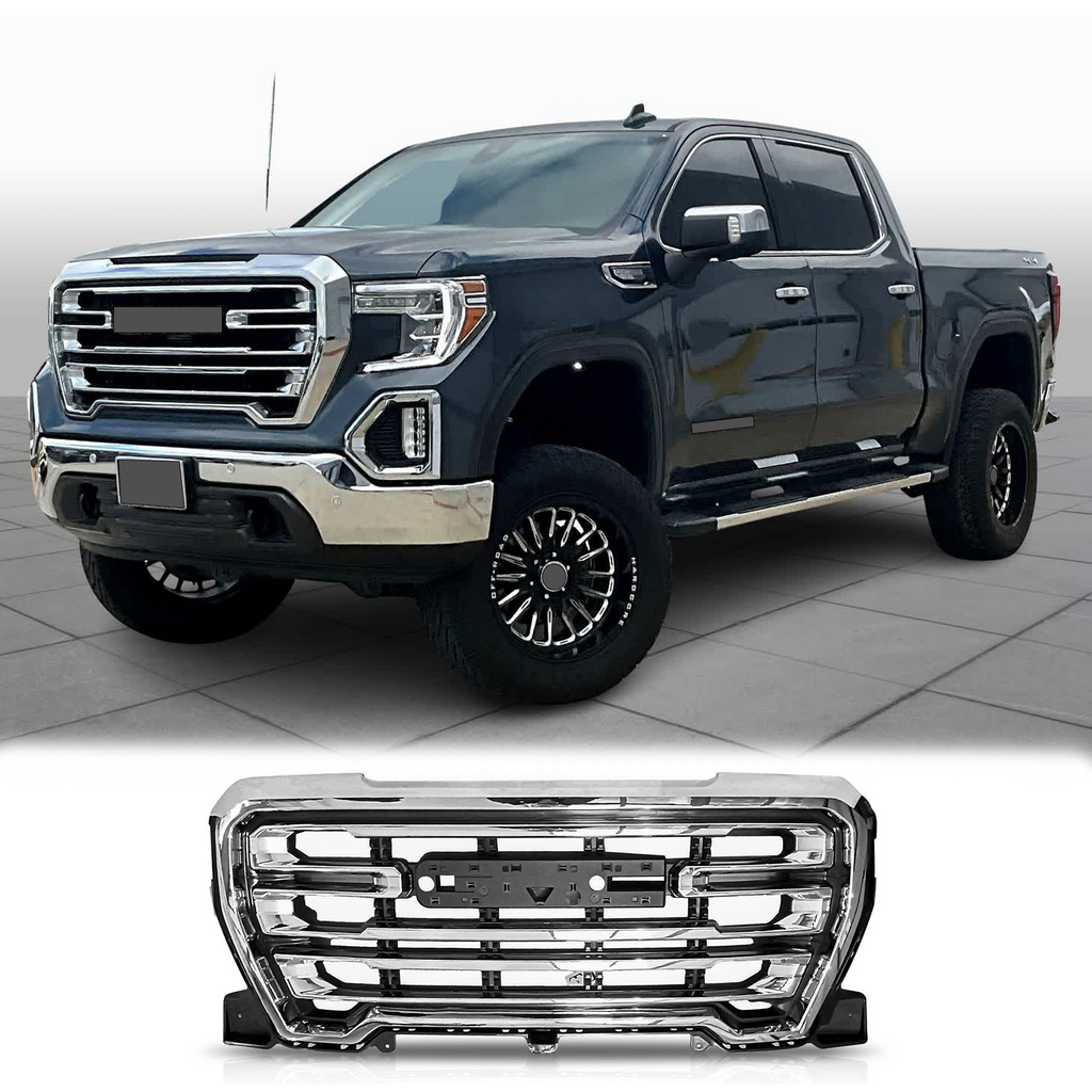 BUFEETERS Front Bumper Upper Grille Fit For 2019 2020 2021 GMC Sierra 1500 SLT,Factory Style,Chrome&Black