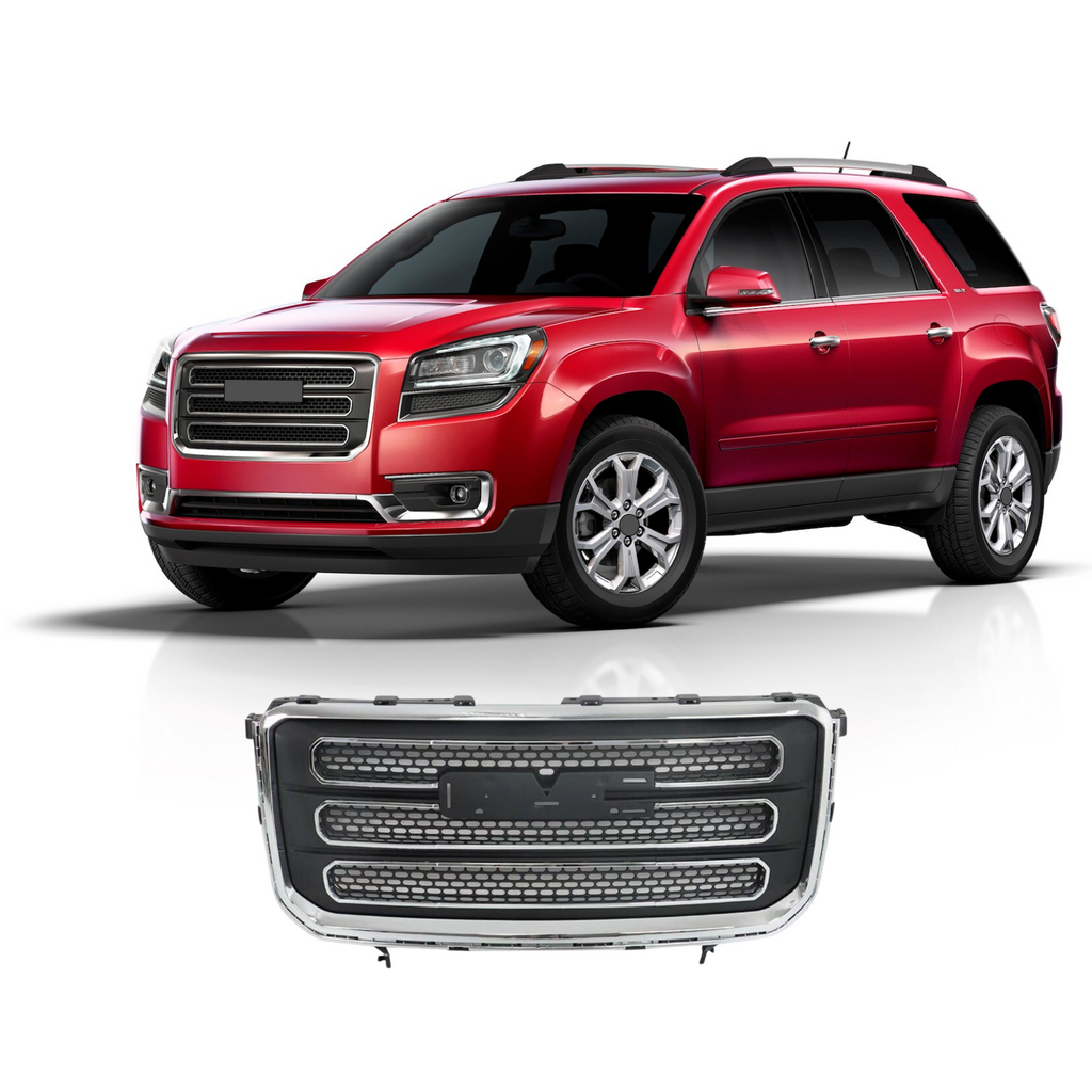 BUFEETERS Front High Chrome Shell Grille Assembly Fit For 2013 2014 2015 2016 GMC Acadia SLT,Factory Style,Chrome&Dark Gray