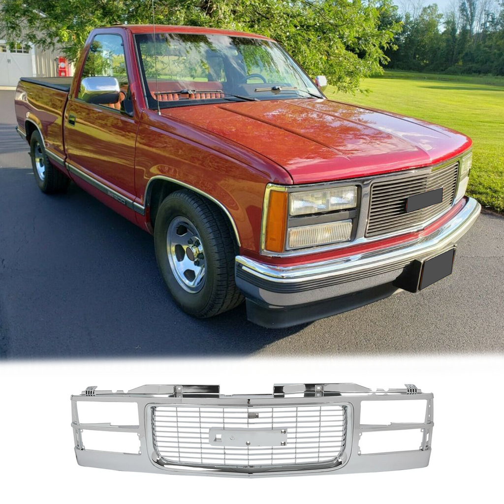 BUFEETERS   Front Bumper Upper Chrome Grille Assembly Fit For 1994 1995 1996 1997 1998 1999 2000 GMC C/K 1500 2500 3500 Yukon,Chrome&Silver
