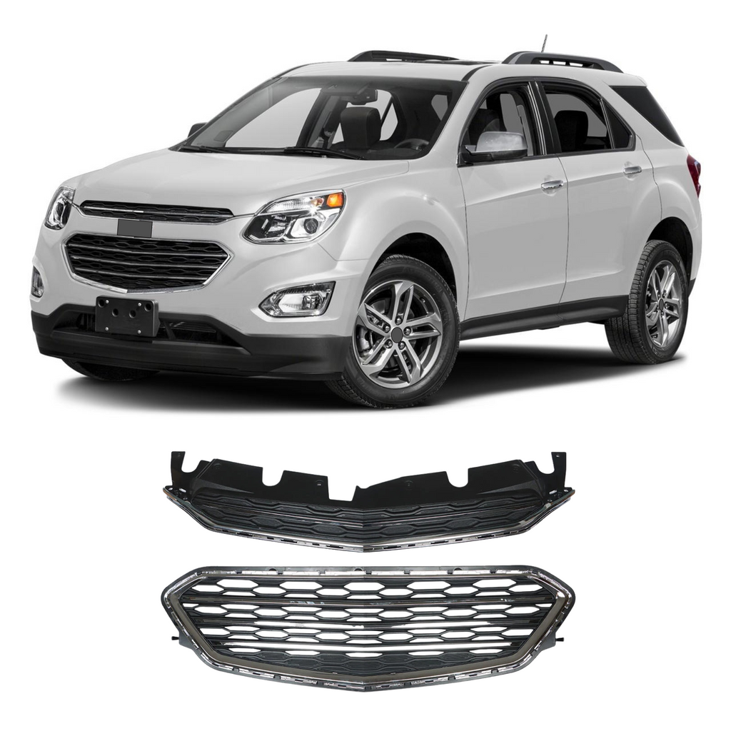 BUFEETERS Front Bumper Upper & Lower Grille Set Fit For 2016 2017 Chevrolet Equinox,Factory Style,Chrome&Black