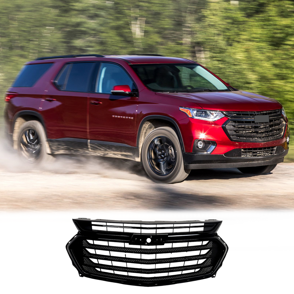 BUFEETERS Front Bumper Upper Grille Fit For 2018 2019 2020 2021 Chevrolet Traverse,Horizontal Billet Style,Gloss Black