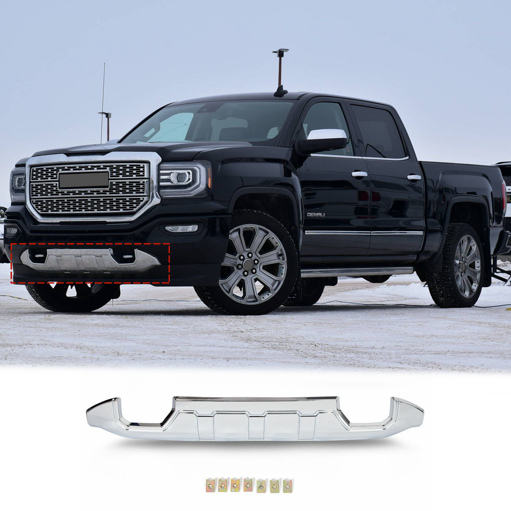 BUFEETERS Chrome Front Lower Bumper Valance Skid Plate Fit For 2016 2017 2018 2019 GMC Sierra 1500