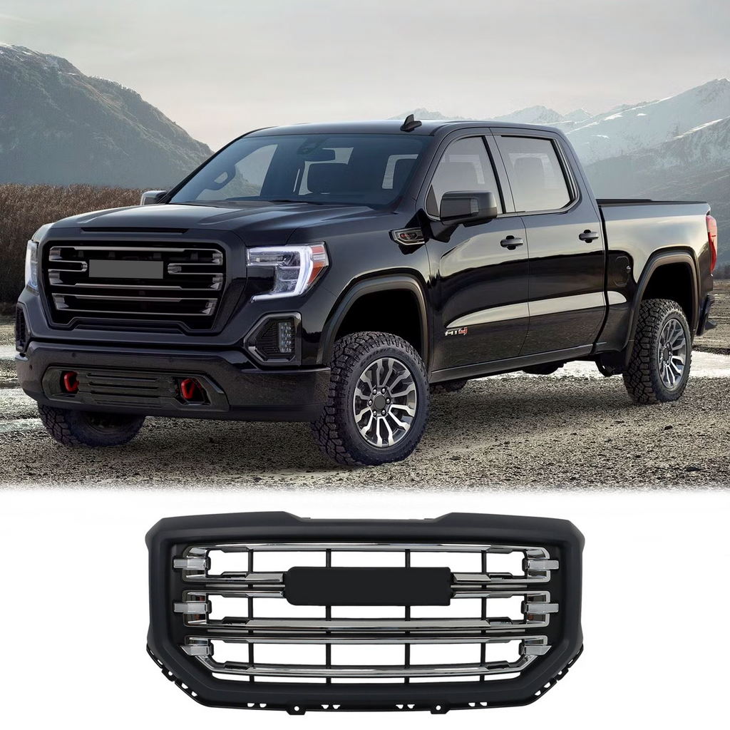 BUFEETERS Front Bumper Upper Grille Fit For 2016 2017 2018 2019 Gmc Sierra 1500,Horizontal Billet Style,Black Gray&Bright Chrome Plating