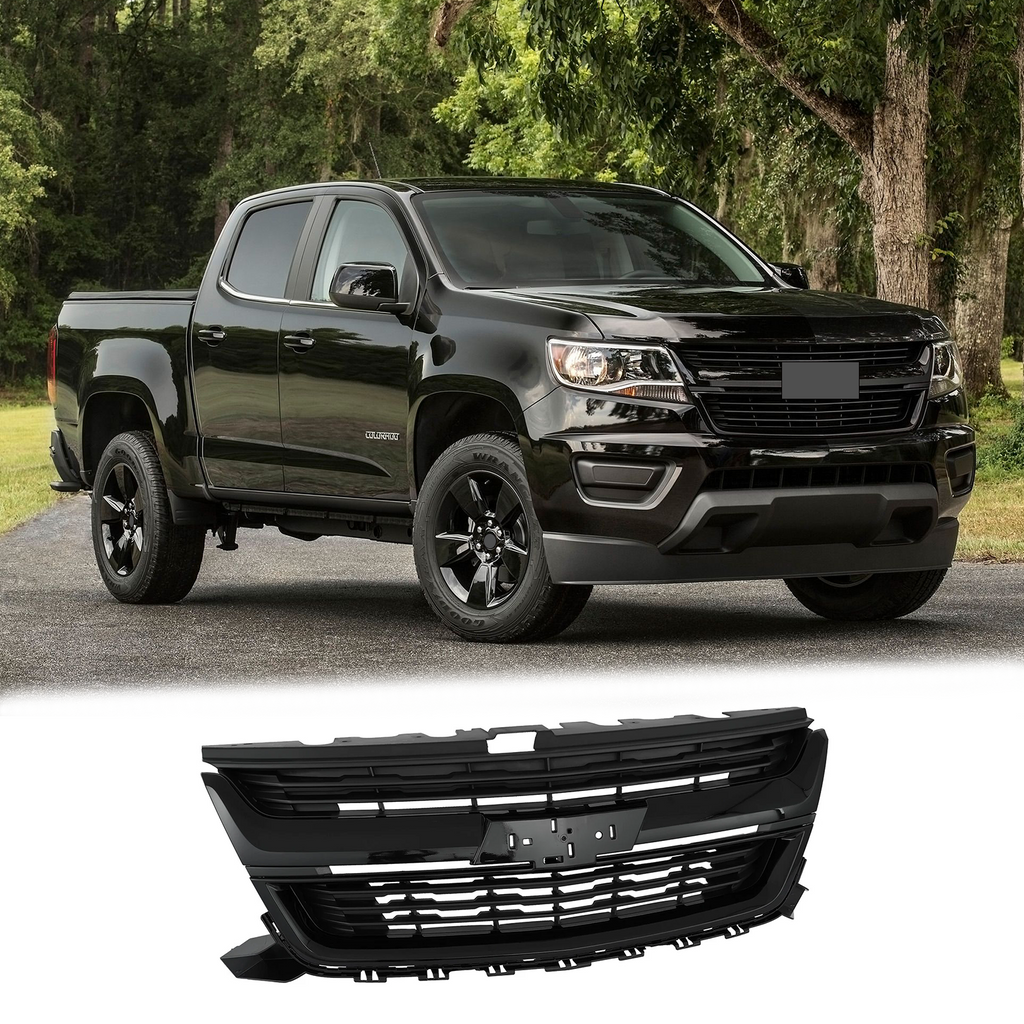 BUFEETERS Front Bumper Upper Grille Fit For 2015 2016 2017 2018 2019 2020 Chevrolet Colorado,Mesh Style,Gloss Black