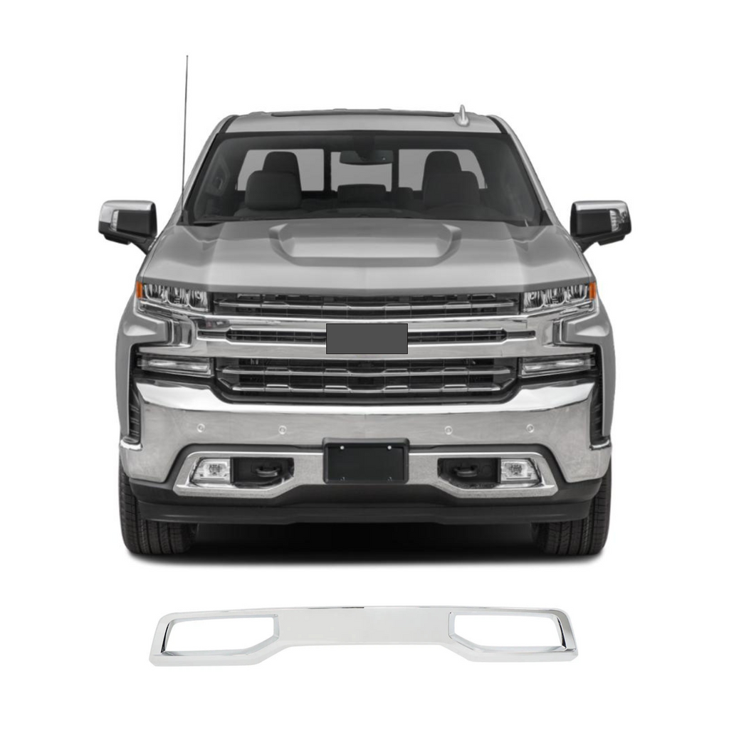 BUFEETERS Front Bumper Fascia Skid Plate Fit For 2019 2020 2021 Chevrolet Silverado 1500,Factory Style,Chrome&Silver