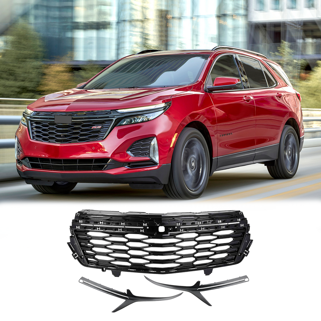 BUFEETERS   Front Bumper Upper Grille W/Trim Fit For 2022 2023 2024 Chevy Equinox,RS Style,Gloss Black