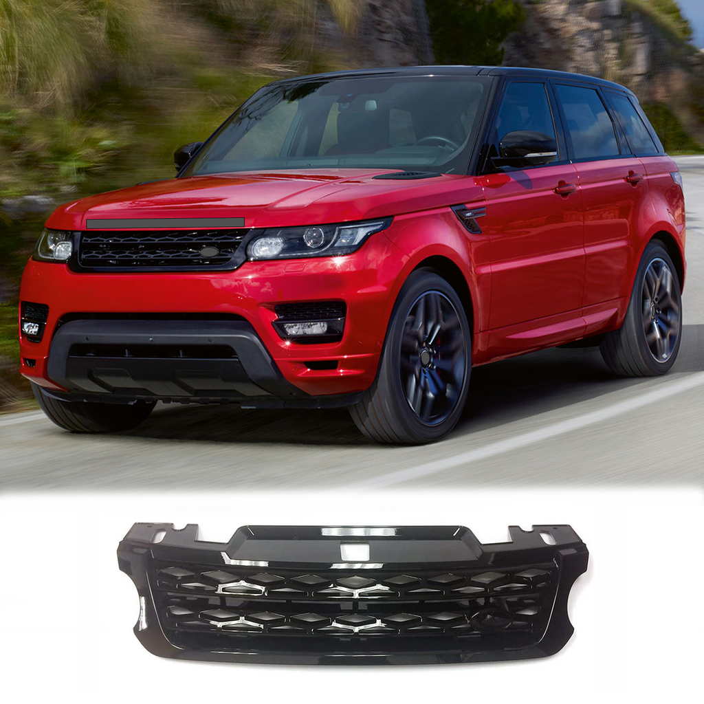 BUFEETERS   Front Bumper Upper Grille Fit For 2014 2015 2016 2017 Land Rover Range Rover Sport,Mesh Style,Gloss Black,LR054767