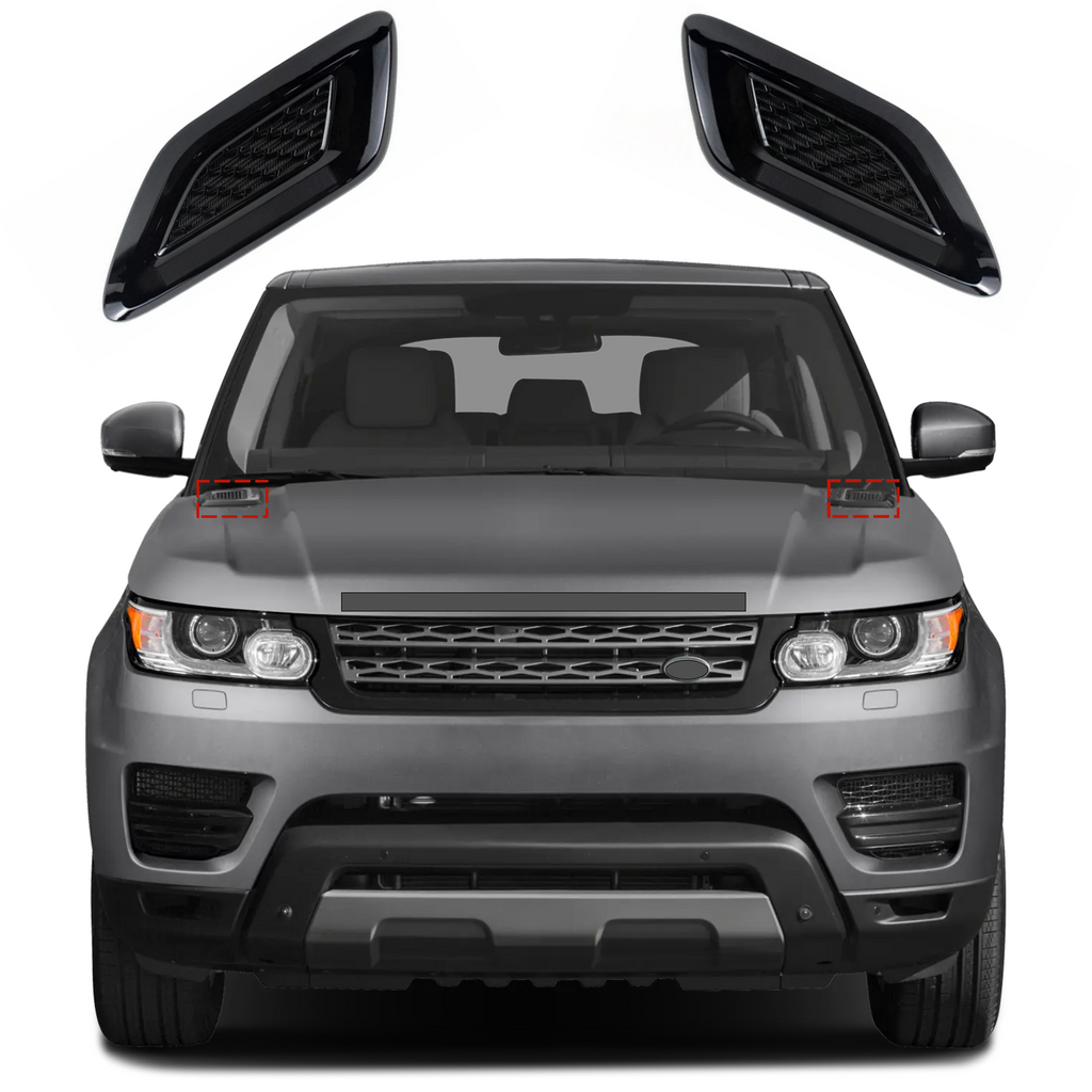 BUFEETERS 2Pcs Front Hood Vent Air Grille Cover Fit For 2014 2015 2016 2017 Land Rover Range Rover Sport,Gloss Black