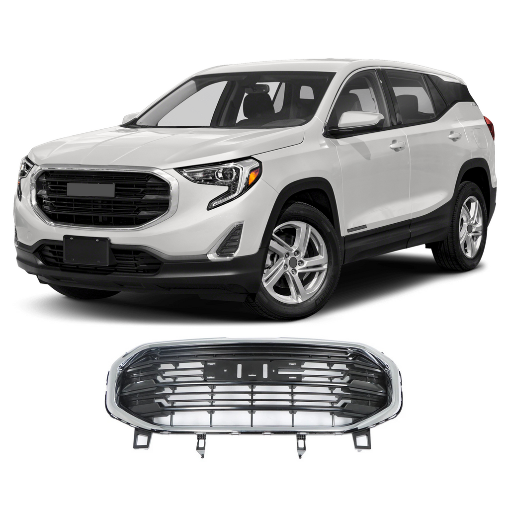 BUFEETERS Front Bumper Upper Grille Fit For 2018 2019 2020 2021 GMC Terrain SLT SLE,Factory Style,Chrome&Black