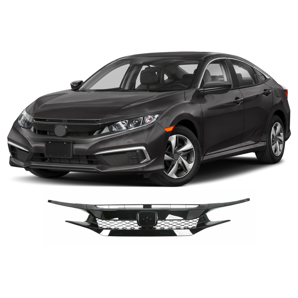 BUFEETERS  Front Bumper Upper Grille Fit For 2019 2020 2021 Honda Civic Coupe Sedan,Type-r Style,Gloss Black