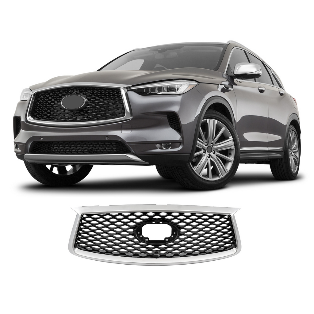 BUFEETERS  Front Upper Grille W/O Camera Option Fit For 2019 2020 2021 2022 2023 INFINITI QX50,Mesh Style,Chrome&Black