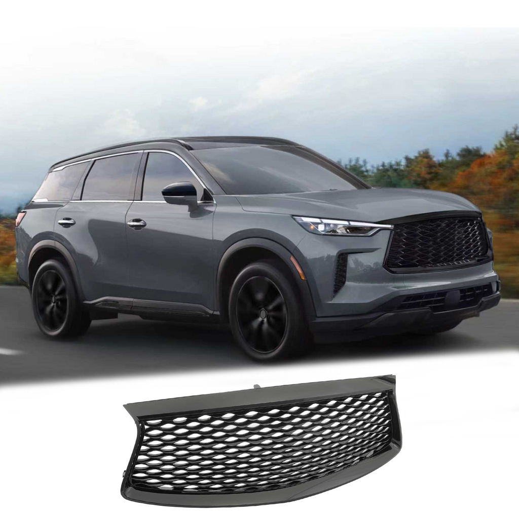 BUFEETERS  Front Bumper Upper Grille Fit For 2016 2017 2018 2019 2020 INFINITI QX60,Mesh Style,Gloss Black