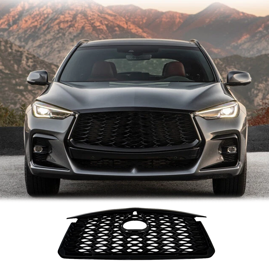BUFEETERS  Front Bumper Upper Grille Fit For 2022 2023 INFINITI QX60,Mesh Style,Gloss Black