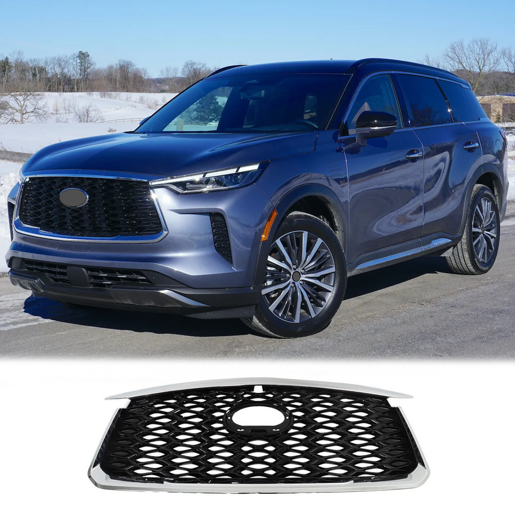 BUFEETERS  Front Bumper Upper Grille Fit For 2022 2023 INFINITI QX60,Mesh Style,Chrome&Black