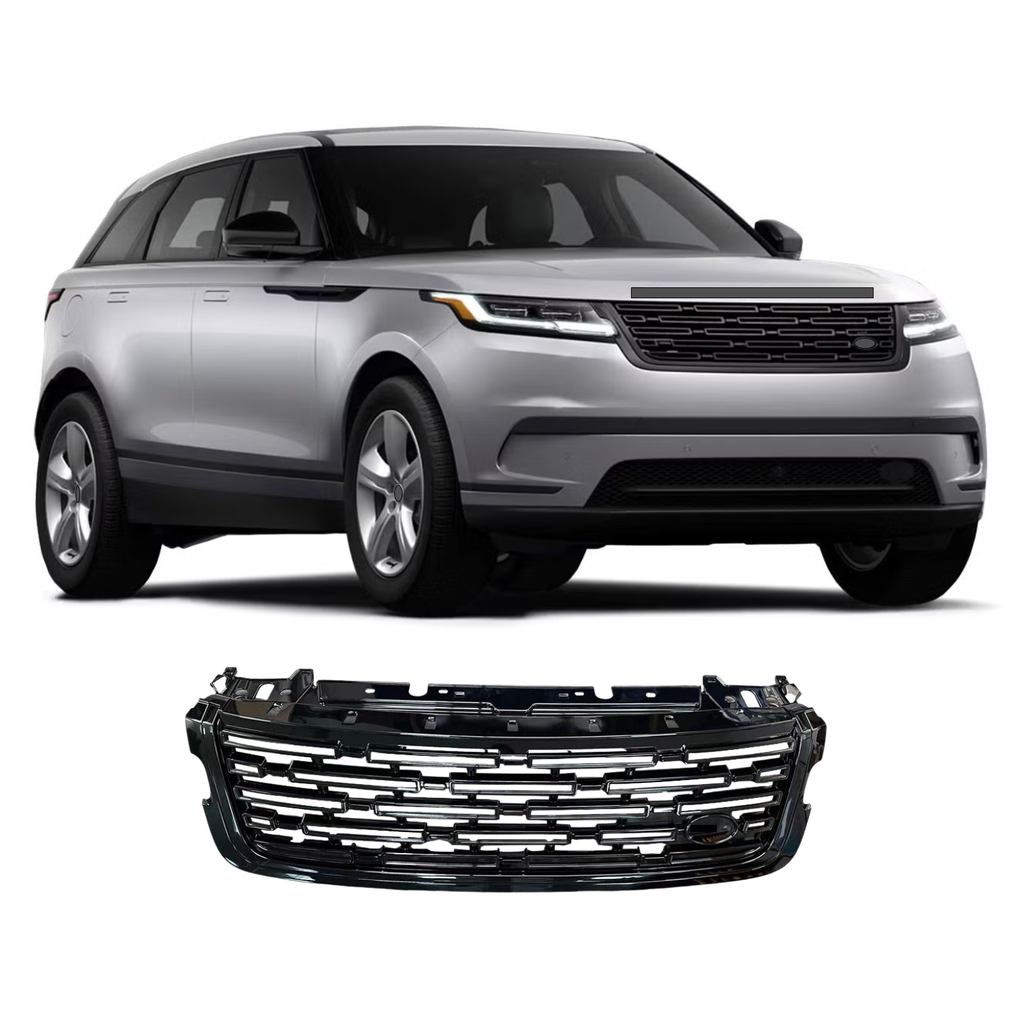 BUFEETERS  Front Bumper Upper Grille Fit For 2017 2018 2019 2020 2021 2022 2023 2024 Land Rover Range Rover Velar,Mesh Style,Gloss Black