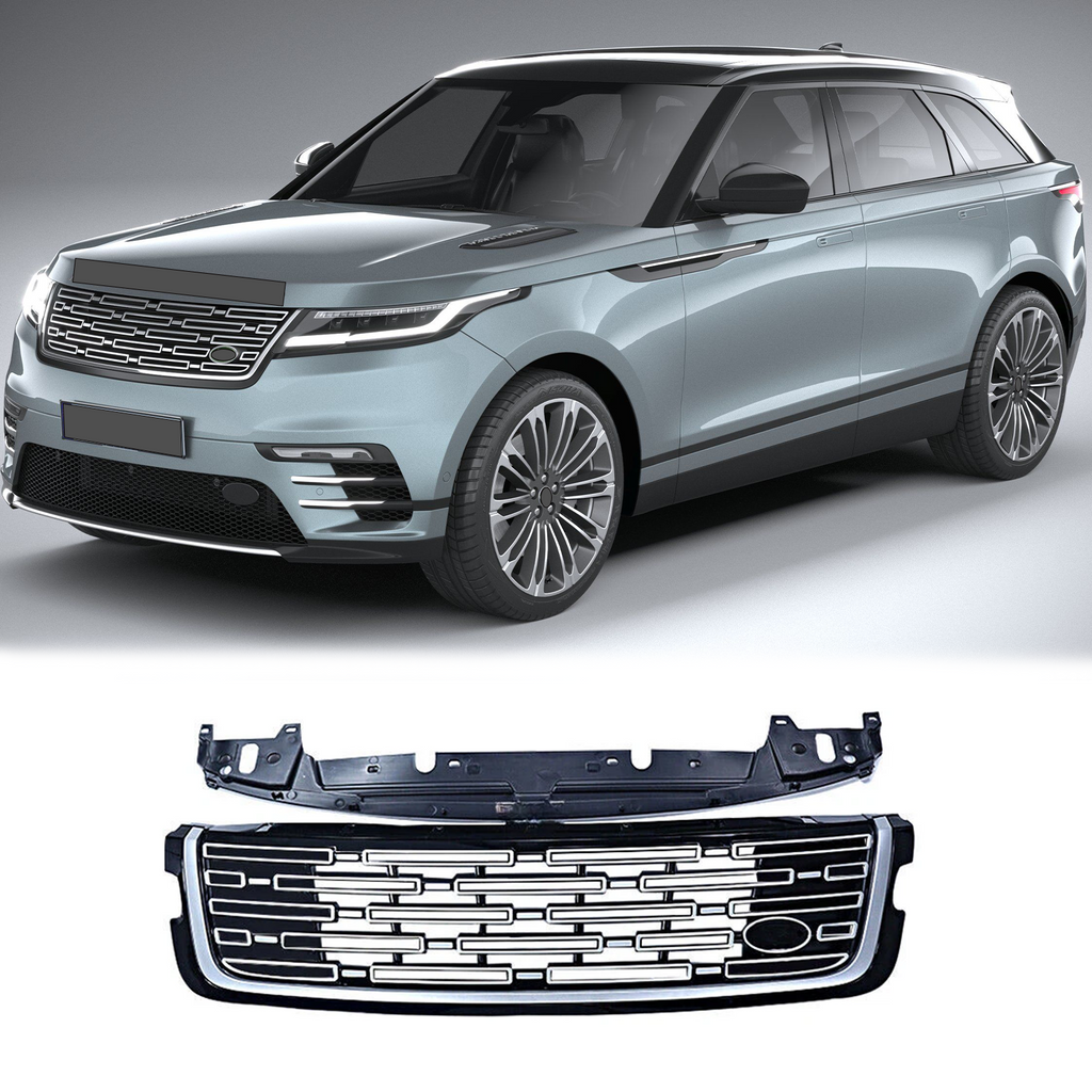 BUFEETERS Front Bumper Upper Grille Fit For 2017 2018 2019 2020 2021 2022 2023 2024 Land Rover Range Rover Velar,Mesh Style,Black&Silver