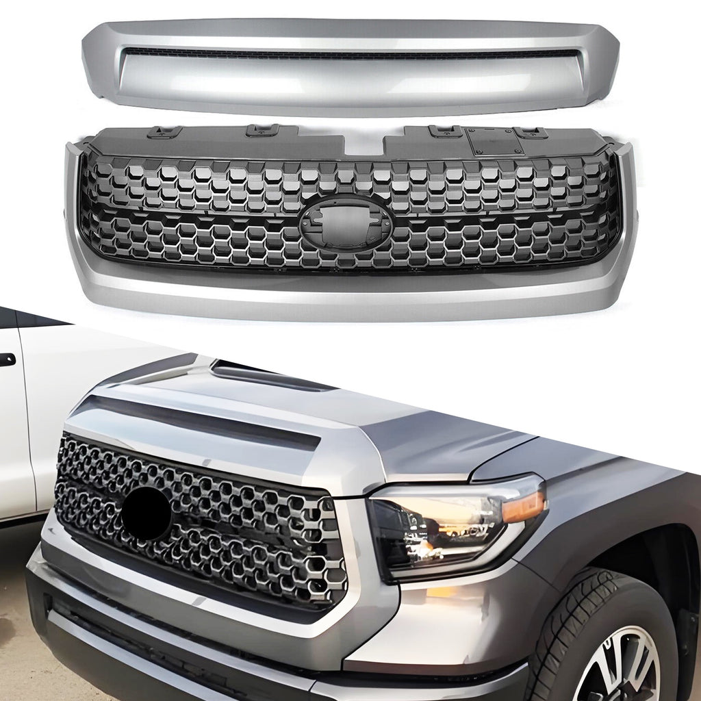 Silver Sky Front Grille&Hood Bulge Molding Grill Compatible with Toyota Tundra 2014 2015 2016 2017 2018 2019 2020 2021 Models