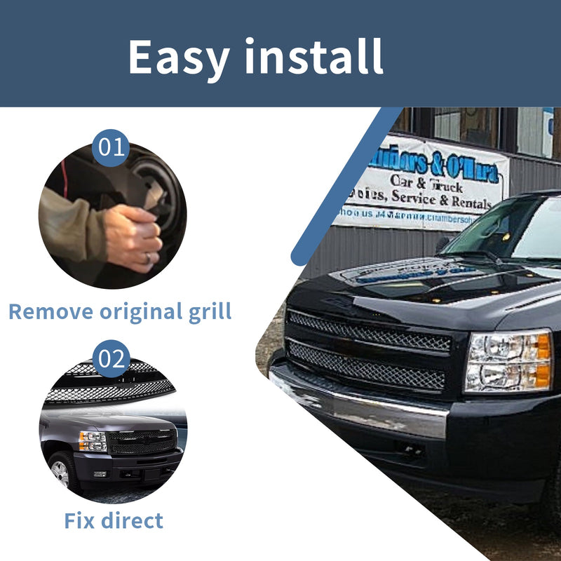 Front Upper Honeycomb Grille Gloss Black For 2014-2015 Chevrolet Silverado 1500