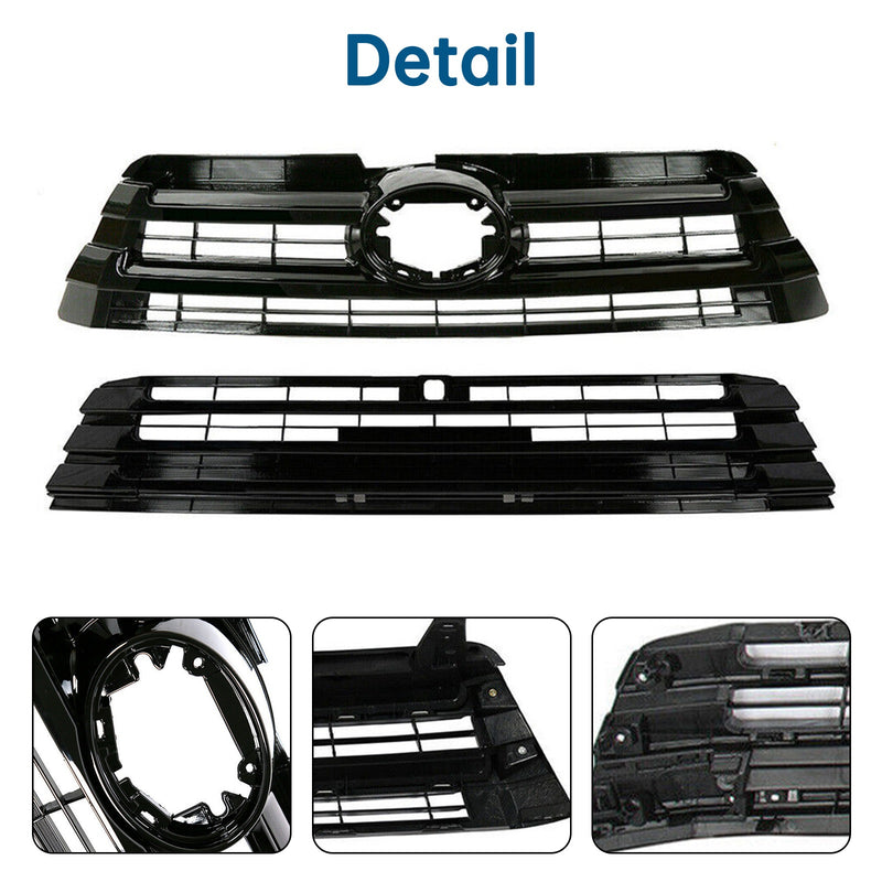For 2018-2019 Toyota Highlander Front Upper and Lower Grille Gloss Black Grill