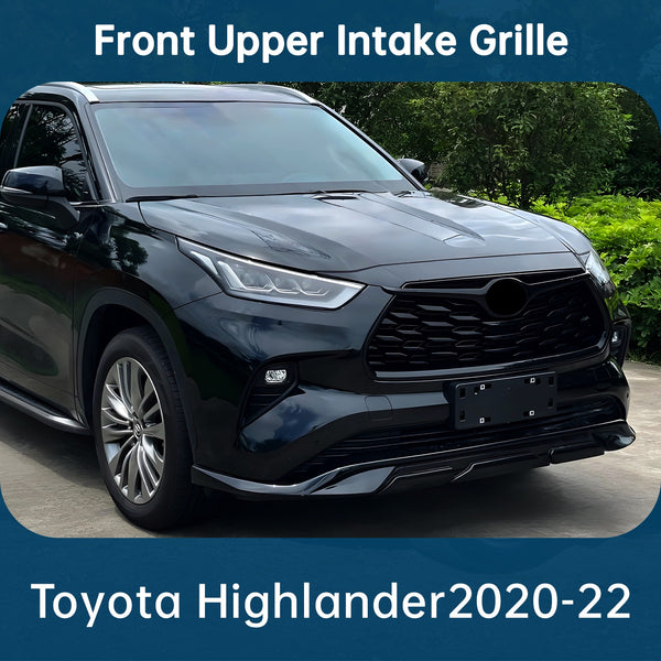 Front Upper Grille Grill NO Holes For 2020-22 Toyota Highlander Full Gloss Black
