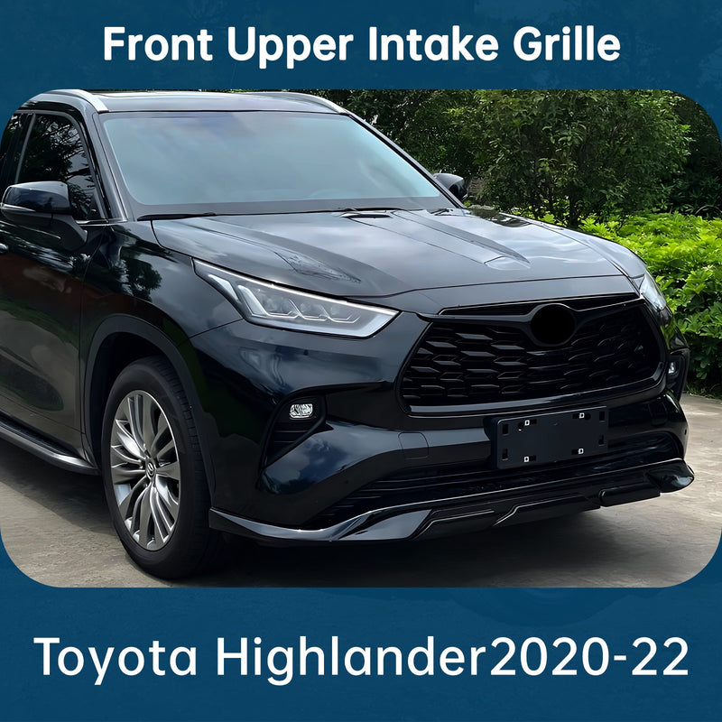 Front Upper Grille Grill NO Holes For 2020-22 Toyota Highlander Full Gloss Black