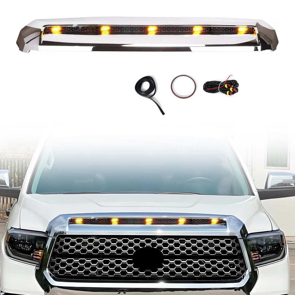 Front Upper Hood Bulge Molding Grille Trim For Toyota Tundra 2014-2021 W/Light
