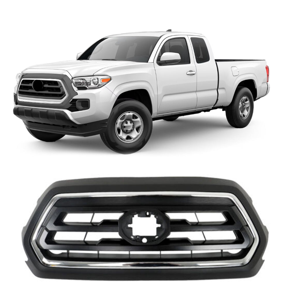 Front Upper Grille Matte Black Chrome Plastic For 2018 2019-2022 Toyota Tacoma