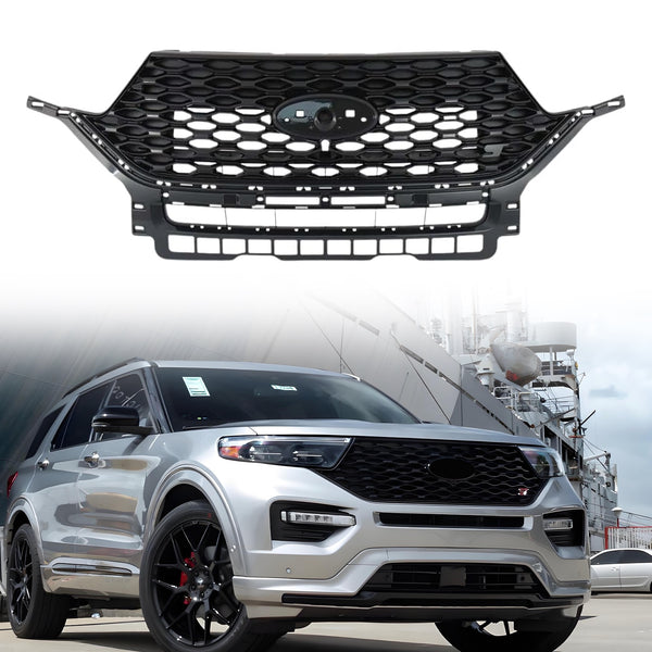 For Ford Explorer ST Front Bumper Upper Grille Grill Gloss Black 2020-2022 New