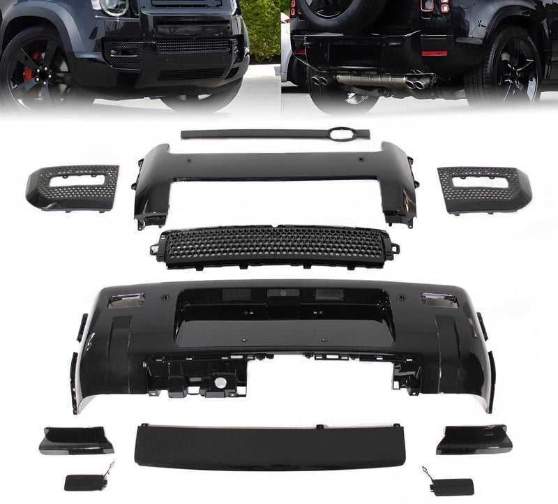 BUFEETERS Front Rear Lip Bumper Guard Skid Kit Fit For 2020 2021 2022 2023 2024 Land Rover Defender 90 110 130,Gloss Black